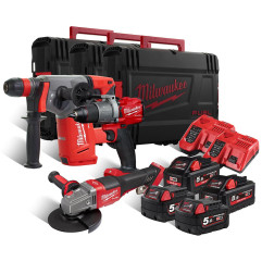 KIT 18V TRAPANO + SMERIGLIA + TASSELLATORE + 2 BATT. + 2 CARICABATT. + 3 VAL